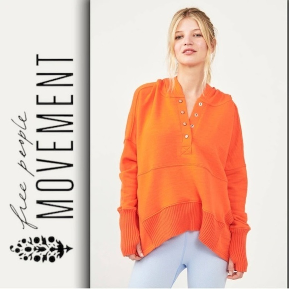 FP Movement by Free People Honey Dove Hoodie Coral Orange Sweatshirt EUC L